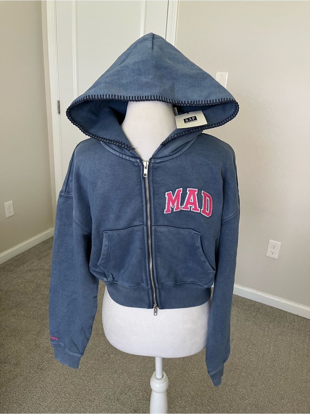 NWT GAP x MadHappy Girls Blue Full Zip Hoodie Jacket Size Small
